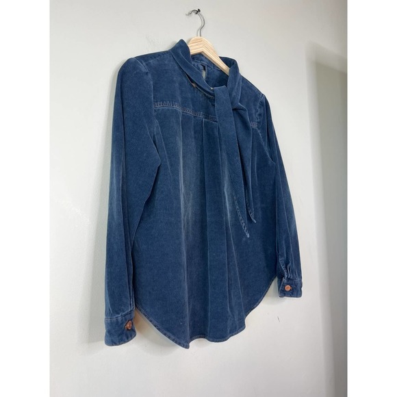 See by Chloe Knotted Tie Codruroy Blouse Top Women's Dusky Blue Size: Large NWT - Picture 3 of 10